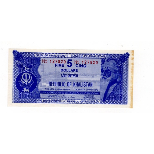 756 - India, Republic of Khalistan 5 Dollars not dated circa 1980's, Khalistan propaganda note issued by S... 