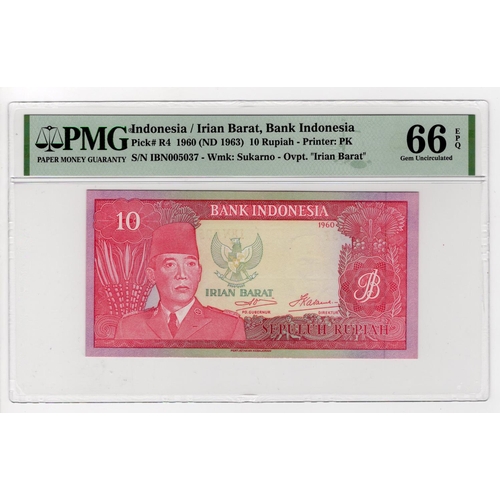 762 - Indonesia 10 Rupiah dated 1960 (issued 1963), Bank Indonesia Irian Barat provisional issue, serial I... 