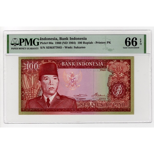 763 - Indonesia 100 Rupiah dated 1960, very rare issue with WATERMARK ERROR, the watermark being higher an... 