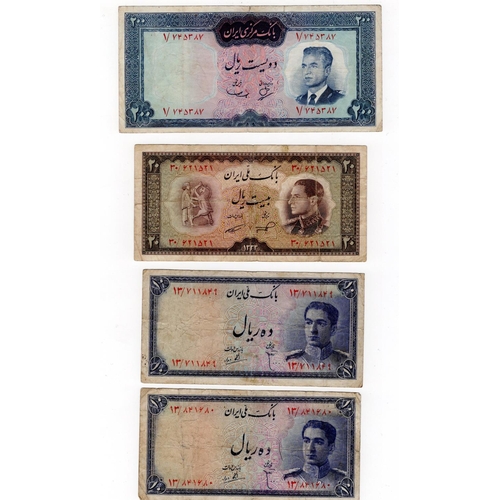 771 - Iran (6), 5 Rials 1938, 5 Rials 1944, 10 Rials 1948 (2), 20 Rials 1954, 200 Rials 1965, VG to Fine