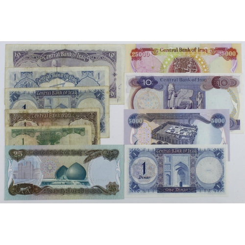 778 - Iraq (10), 1 Dinar issued 1971, 10 Dinars issued 1973, 25000 Dinars and 5000 Dinars dated 2003, 25 D... 