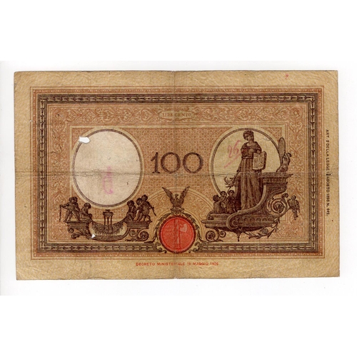 791 - Italy 100 Lire dated 16th December 1932, serial Q247 3200 (TBB B412c, Pick50c) 4 spindle holes, anno... 