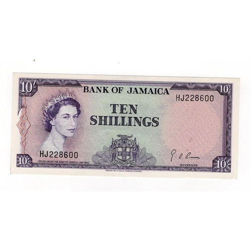 798 - Jamaica 10 Shillings issued Law 1960, signed G. Brown, serial HJ228600 (TBB B205e, Pick51Be) centre ... 