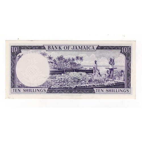 798 - Jamaica 10 Shillings issued Law 1960, signed G. Brown, serial HJ228600 (TBB B205e, Pick51Be) centre ... 