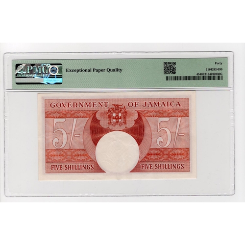 799 - Jamaica 5 Shillings dated 17th March 1960, serial 61E28473 (TBB B113a, Pick45) in PMG holder graded ... 