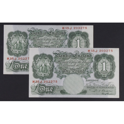 80 - ERROR Beale 1 Pound (B268) issued 1950 (2), exceptionally scarce Britannia error 2 notes with IDENTI... 