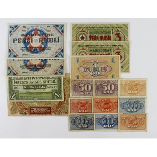 815 - Latvia (16), a collection of 1919 and 1920 issues, 1 Rublis, 3 Rubli (2), 5 Rubli (2) dated 1919, Ri... 