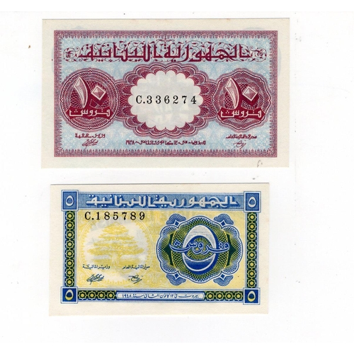 819 - Lebanon (2), 10 Piastres & 5 Piastres dated 12th January 1948, serial C.336274 & C.185789 (TBB B308a... 