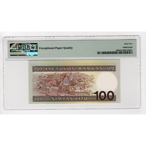 828 - Lithuania 100 Litu dated 1994, unissued variety with 2 signatures, very low number, serial SAA 00012... 