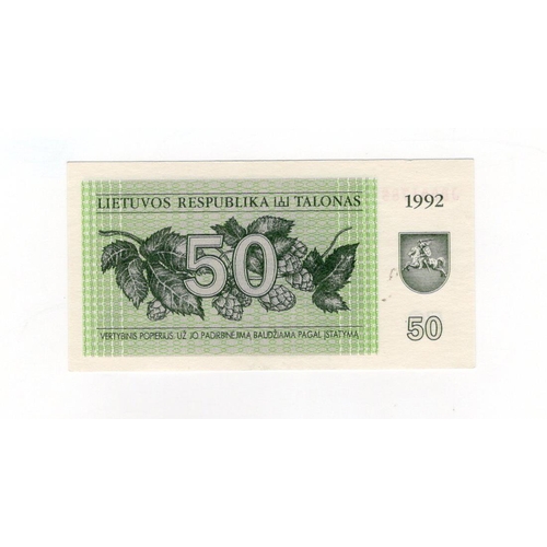 829 - Lithuania 50 Talonas dated 1992, the key note for this series, serial JD001788 (TBB B152, Pick41) Un... 