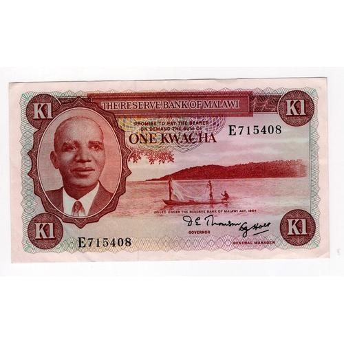 838 - Malawi 1 Kwacha issued 1971 (Law 1964), serial E715408 (TBB B106a, Pick6a) EF