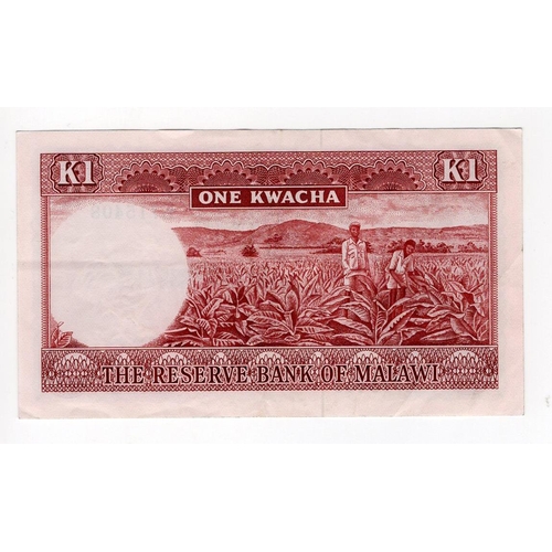 838 - Malawi 1 Kwacha issued 1971 (Law 1964), serial E715408 (TBB B106a, Pick6a) EF