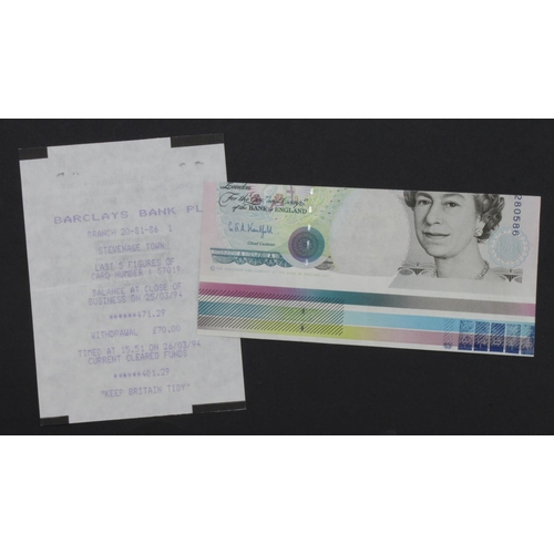 84 - ERROR Kentfield 5 Pounds issued 1991 - 1993, an unusual MAJOR MISCUT error, top third of the note mi... 