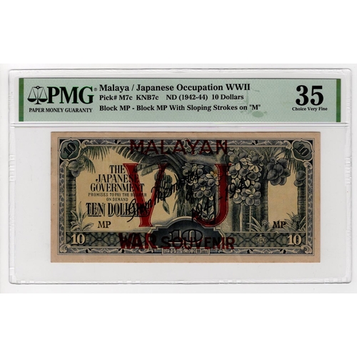 843 - Malaya 10 Dollars issued 1944, Japanese Invasion Money overprinted with: ‘Malayan VJ’ (Victory over ... 