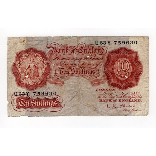 88 - ERROR? Beale 10 Shillings (B271) issued 1950, UNIFACE no printing on reverse, serial U63Y 759630 (B2... 