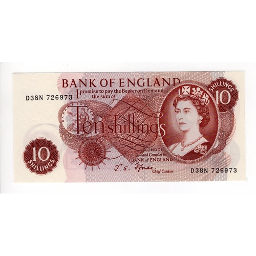 95 - Fforde 10 Shillings issued 1967, LAST RUN 'D38N' prefix, serial D38N 726973 (B310, Pick373c) about U... 