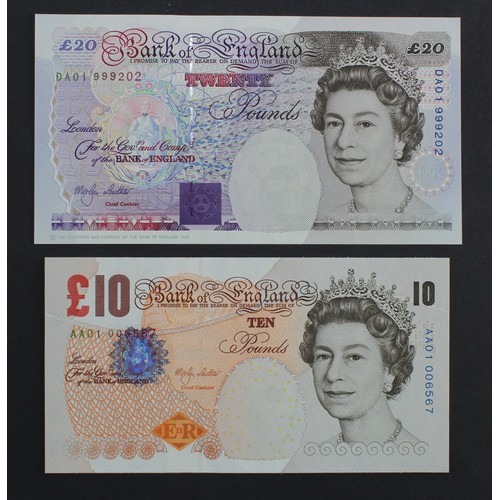 146 - Lowther (2), 20 Pounds issued 1999, scarce FIRST RUN (from Debden set C144) 'DA01' prefix, serial DA... 