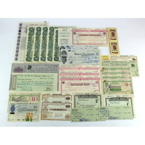 1059 - World Postal Orders, Cheques, Lottery Tickets, Bonds and other Ephemera (74 items), Commonwealth of ... 