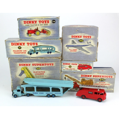 106 - Dinky Toys. Six boxed Dinky Toys, including no. 582 'Pullmore Car Transporter', no. 27AK 'Farm Tract... 