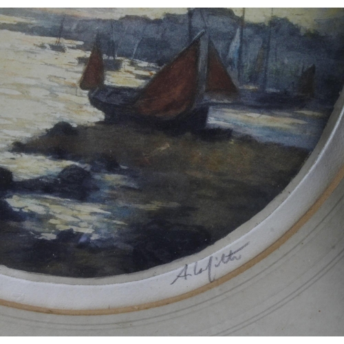 167 - Alphonse Lafitte (French 1862) Pair of signed round aquatints depicting coastal scenes with boats. E... 