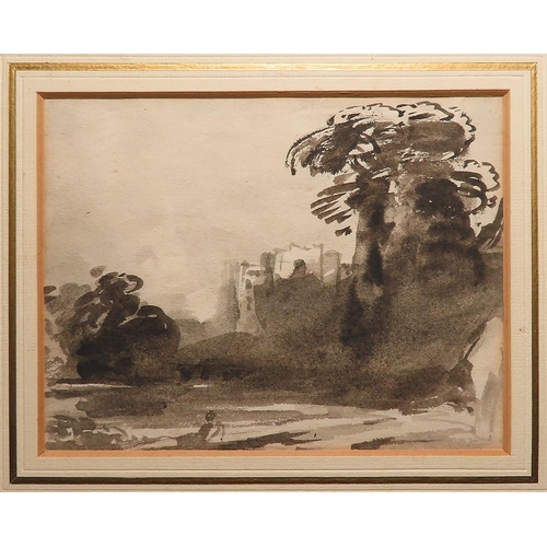 170 - Constable, John? (unverified) British 1776 - 1837. Preparatory sketch(?) in brown ink on paper. Moun... 