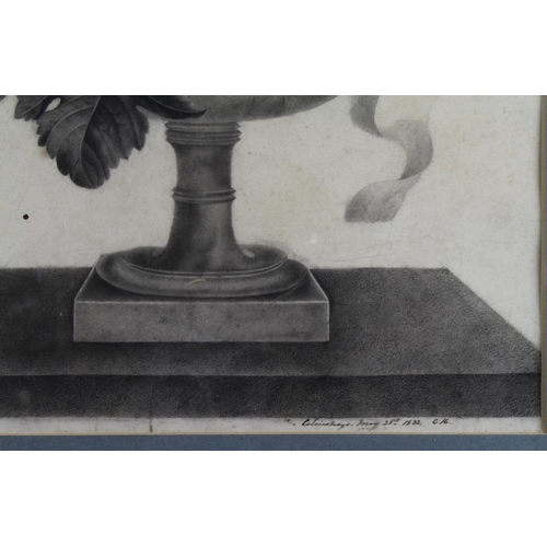 193 - Still life of fruit in a pedestal bowl. Graphite/charcoal. Signed and dated May 25th 1832 with initi... 