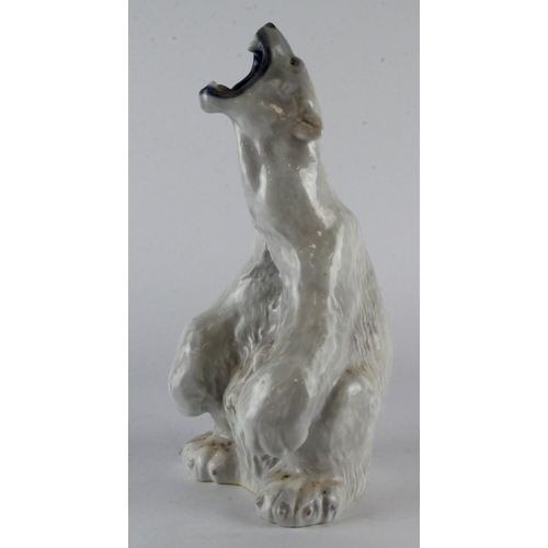 249 - Royal Copenhagen porcelain figure, depicting a roaring polar bear (no. 502), makers marks to base, h... 