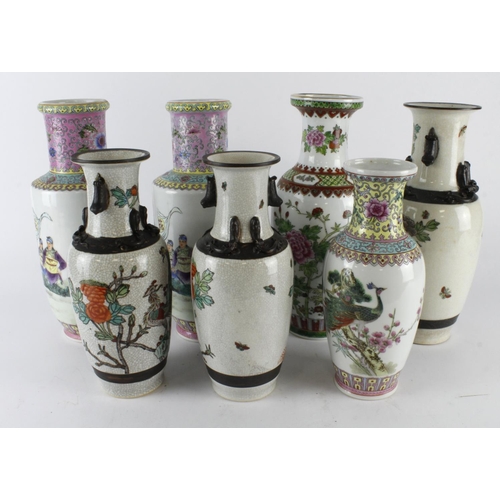 314 - Vases. A group of seven Oriental style vases, tallest 32cm approx.