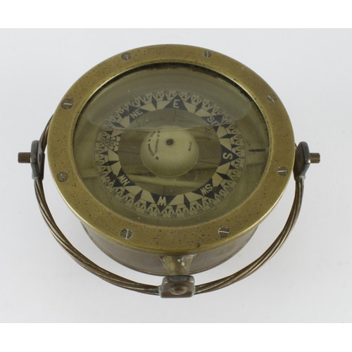 417 - Cooke & Son brass ships compass, no. 2506 to base, diameter 16.5cm approx, depth 10cm approx.