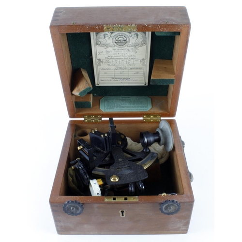 421 - Henry Hughes & Son small sextant (no. 35038, certificate dated 1943), total width 18.5cm approx., co... 