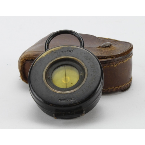 425 - WWI Magnapole compass, contained in original leather vase, etched name 'Captain H. H. Shorter'