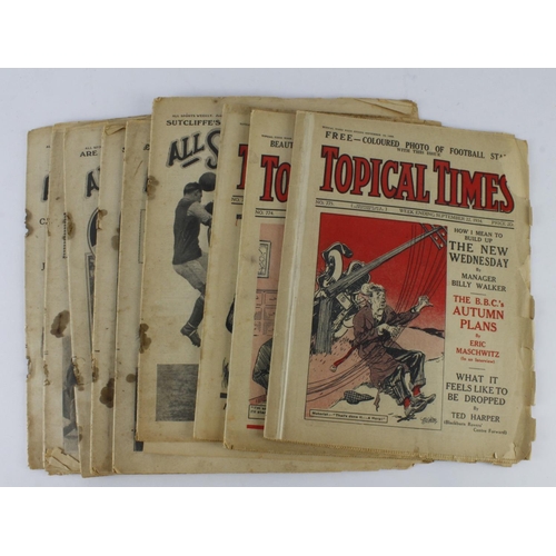 432 - Football interest - All Sports weekly paper, 1925. (6 issues) plus 3x Topical Times 1934. mixed cond... 