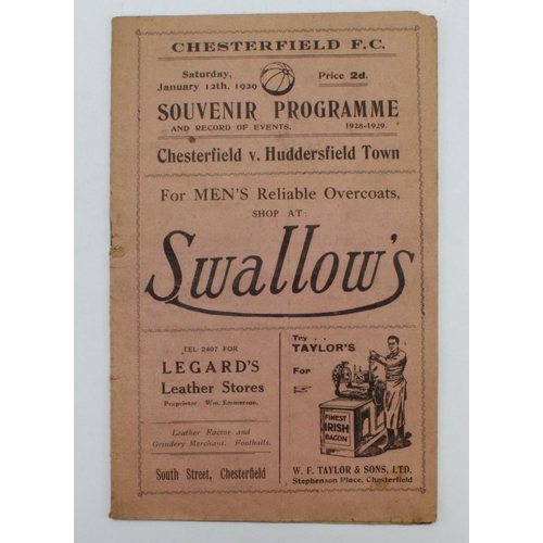 445 - Football Programme – Chesterfield v Huddersfield Town (3rd Round English Cup), 12th Jan 1929 a/f