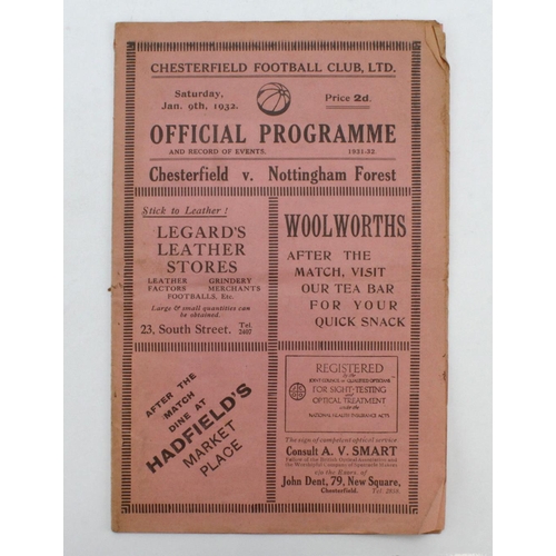 448 - Football Programme – Chesterfield v Nottingham Forest 9th Jan 1932 (F.A.Cup 3rd Round) a/f 