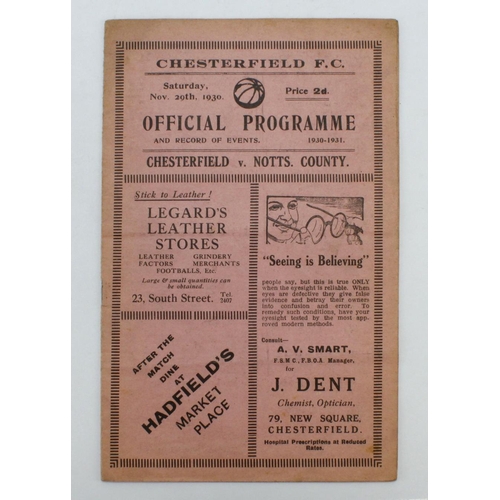 449 - Football Programme – Chesterfield v Notts County 29th Nov 1930 (F.A.Cup 1st Round) a/f 