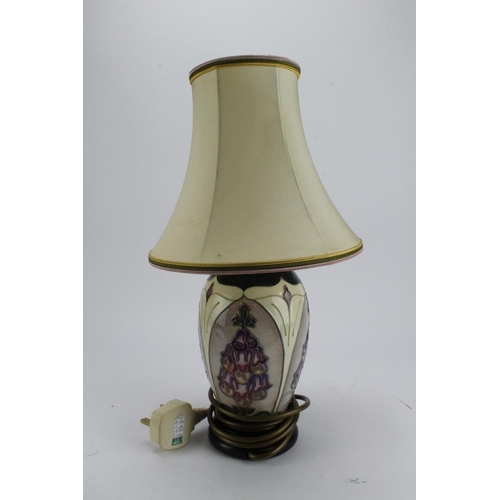 232 - Moorcroft 'Foxglove' lamp with shade. 1st quality. Height of base 20cm approx. Tested.