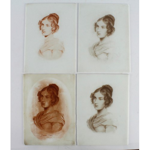 219 - Emily Bronte interest. Four glass tiles depicting the same image of Emily Bronte, although different... 