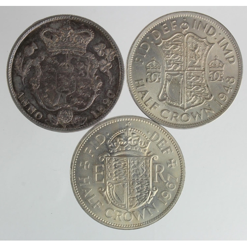 110 - Halfcrowns (3): 1820 garnished shield S.3807, VF, along with 1948 EF, and 1967 AU