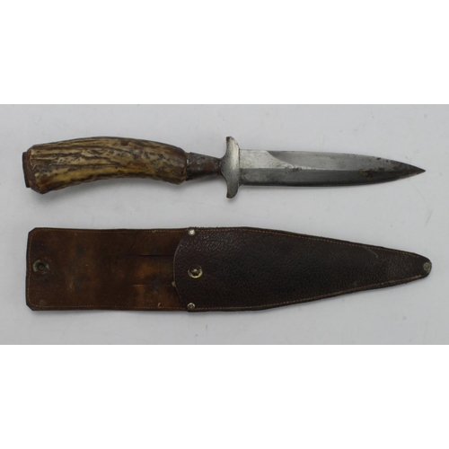 1158 - Imperial German ? stag horn grip hunting / trench knife, later scabbard ?