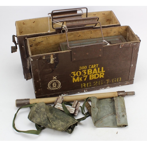 1178 - Militaria - 2x open top .303 Cartridge boxes with carrying handles, Helve, sundry cleaning tools, pu... 