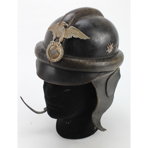 1256 - German 3rd Reich N.S.K.K Motorcyclist Leather Helmet. With insignia that it was with a Gebirgsjäger ... 