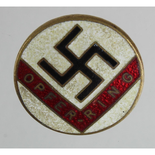 1258 - German 3rd Reich Opfer Ring (Donors Circle) Badge. Given to those who financially supported the N.S.... 