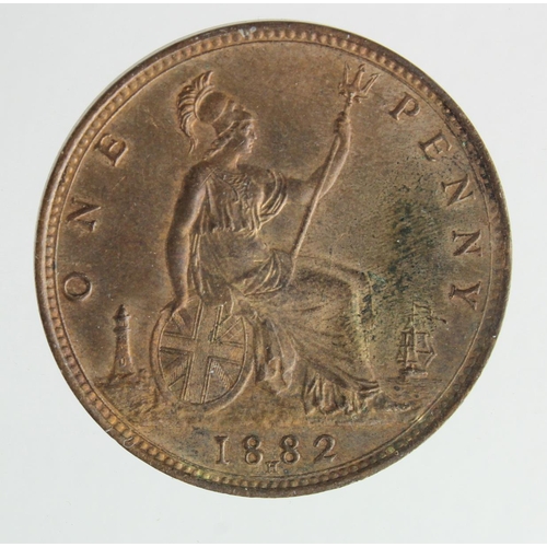 127 - Penny 1882H EF with lustre, tiny edge split.