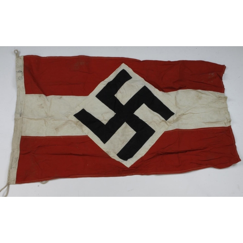 1307 - German Hitler youth flag dated 1940,  3x2 feet with various stencilling to the lanyard.