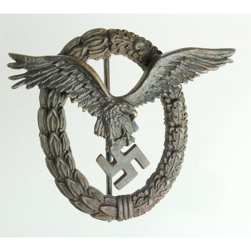 1347 - German Luftwaffe Pilots badge, finish gone, late war quality.