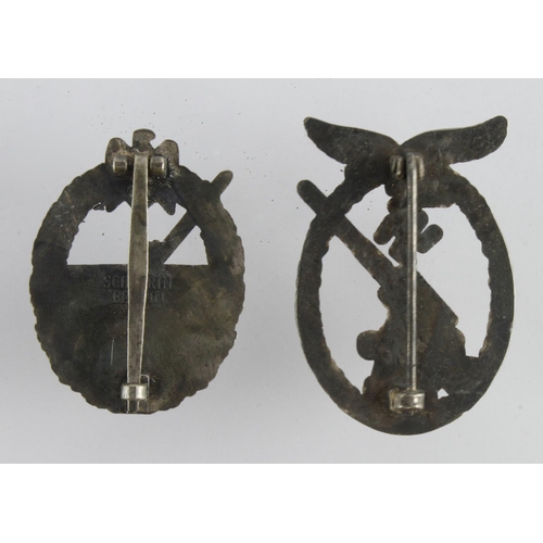 1374 - German Nazi Flak badge and Coastal Artillery badges.