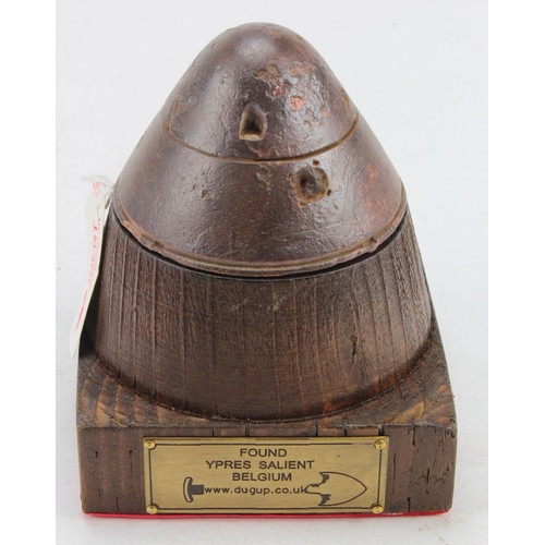 1566 - INERT WW1 German HZ 14 Shell Fuze. Found in Ypres, Belgium. Made into a paper weight.