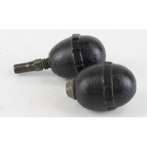 1570 - WW1 German egg grenades one with fuse the other with transit plug. Inert Deactivated