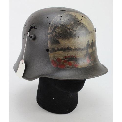 1574 - WW1 German M16 Stahlhelm Helmet. Found on the western front with post war memorial painting.