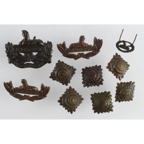 1660 - Badges, Gloucestershire OSD bronze cap, L & R collars, back, 6x rank stars.  (Qty)